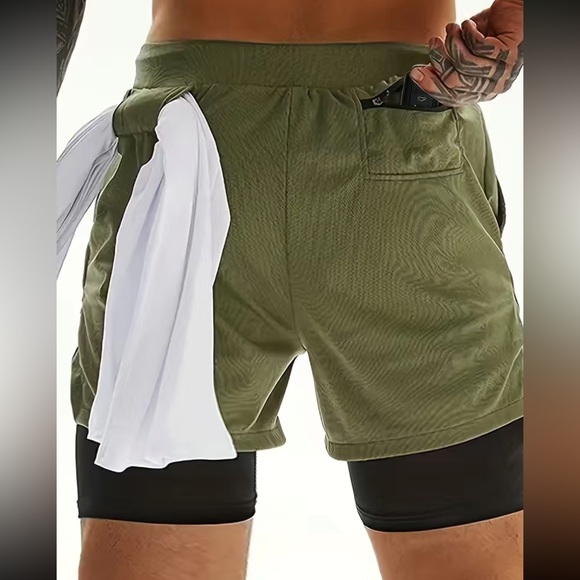 Men double layer gym workout shorts with inner pocket - Picture 7 of 16